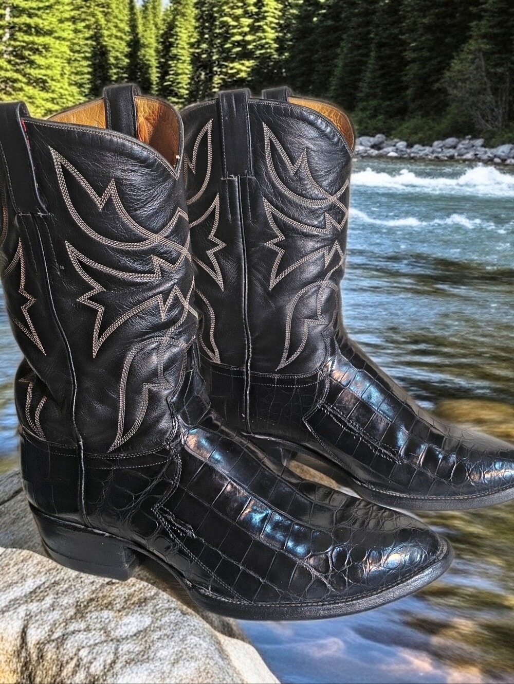 Men's Black Alligator Leather Crocodile Western Boots 12EE Vintage - Picture 5 of 9